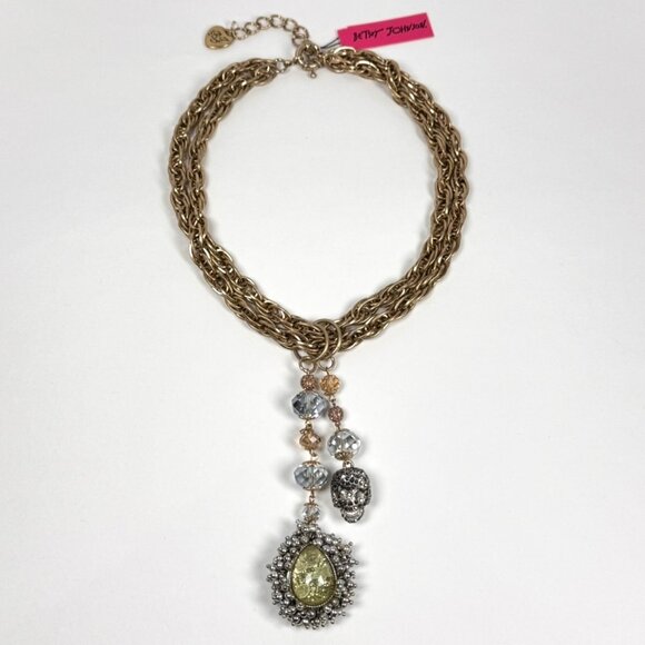 NWT Vintage Y2K Betsey Johnson Chunky Chain Pendant Necklace Gold Skull - Picture 16 of 16